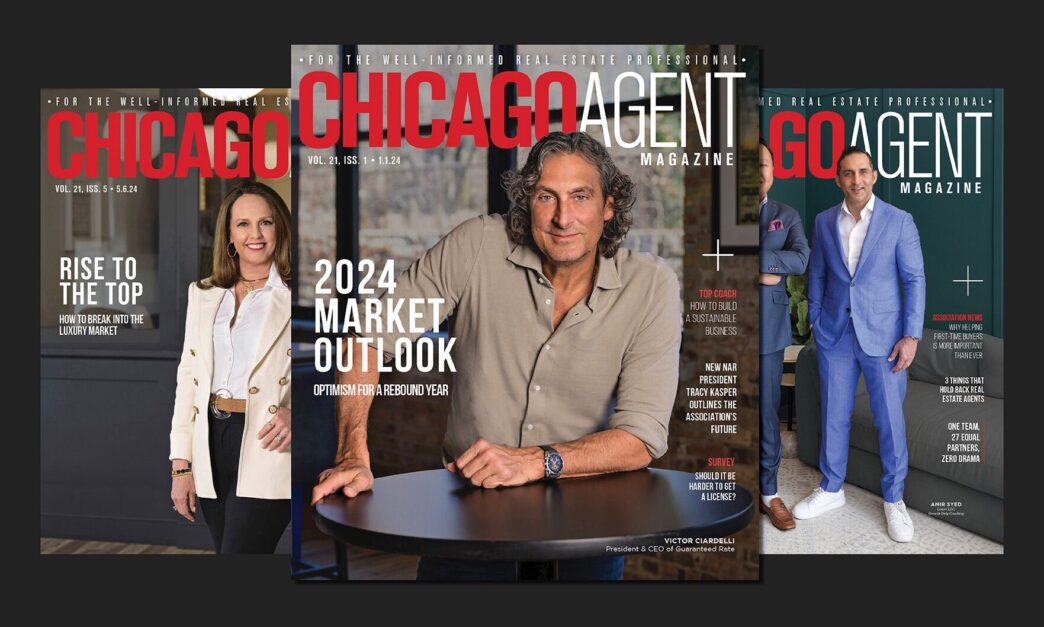Revistas Chicago Agent: Storytelling inmobiliario de lujo. Portadas con análisis del mercado 2024 y líderes destacados en bienes raíces.