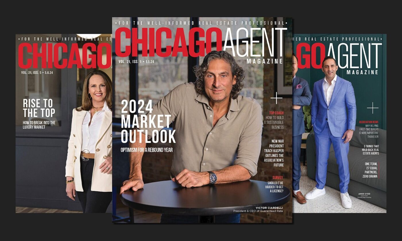Revistas Chicago Agent: Storytelling inmobiliario de lujo. Portadas con análisis del mercado 2024 y líderes destacados en bienes raíces.