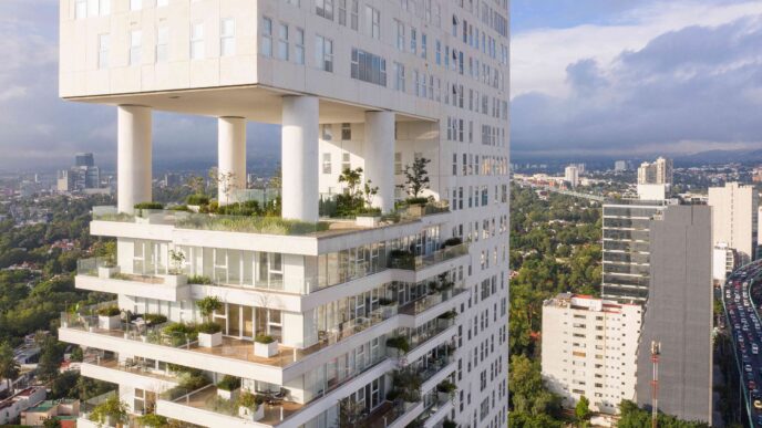 venue/architecture
Arquitectura moderna en México. Edificio residencial con terrazas verdes en la ciudad. Inmobiliare Summits presenta lo mejor del real estate LATAM.