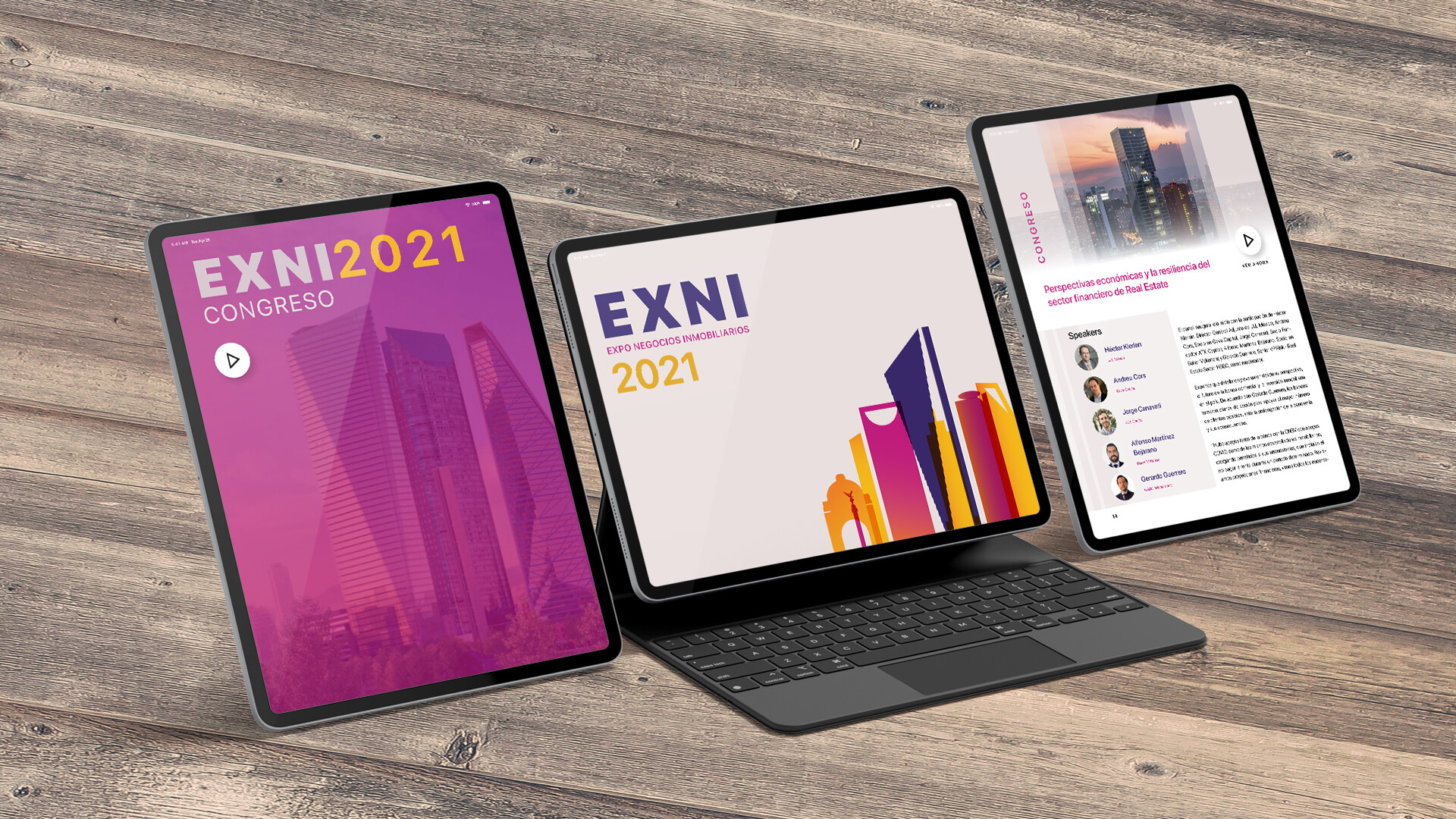 Tabletas muestran EXNI 2021, Expo Negocios Inmobiliarios. Congreso Inmobiliare Summits, evento de real estate en México y LATAM.