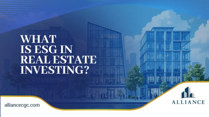 Imagen que ilustra el liderazgo ESG en Real Estate y el Acta de Seguridad Edificatoria, mostrando edificios modernos y el compromiso con inversiones responsables.