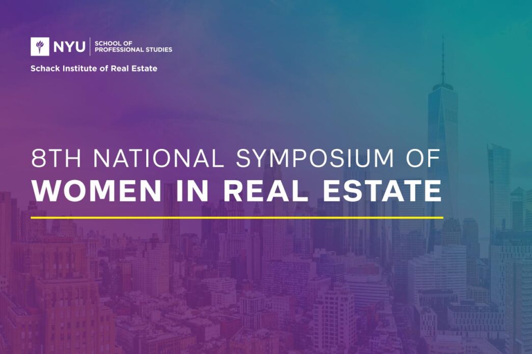 Imagen del 8º Simposio Nacional de Mujeres en el Real Estate de NYU, mostrando un amanecer urbano y promoviendo el liderazgo femenino inmobiliario.