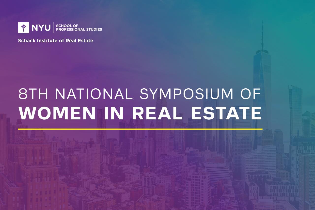 Imagen del 8º Simposio Nacional de Mujeres en el Real Estate de NYU, mostrando un amanecer urbano y promoviendo el liderazgo femenino inmobiliario.