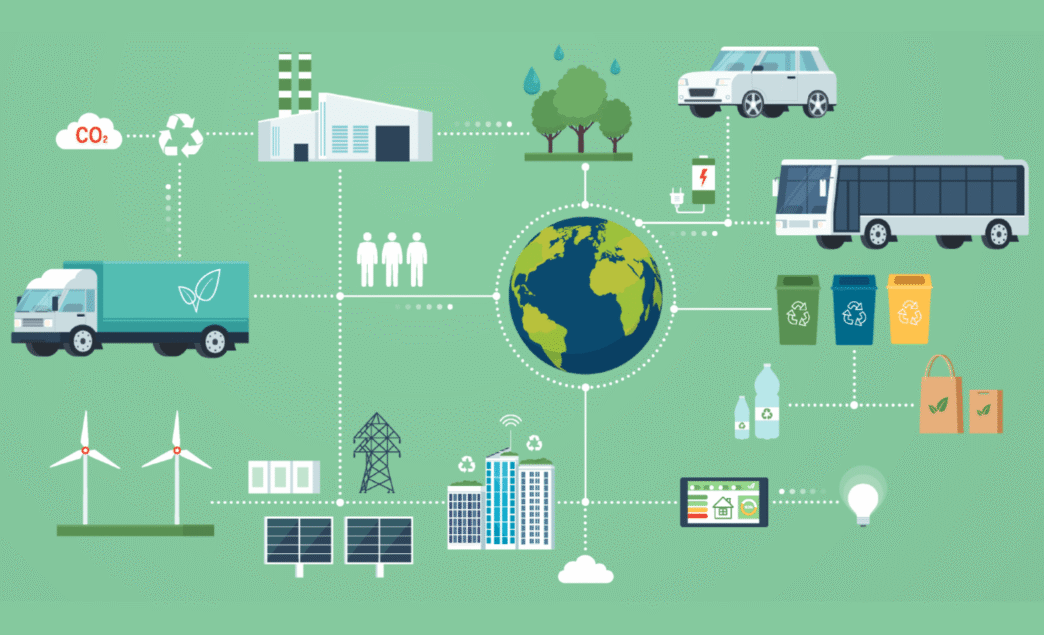 Ilustración de logística verde para un sector sustentable. Inmobiliare Summits presenta estrategias para real estate en México y LATAM.