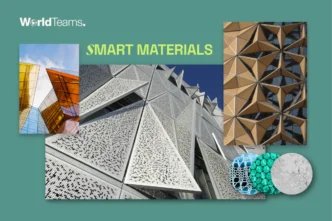 Muestra de materiales de aislamiento inteligente para real estate innovador. Edificios modernos con diseños geométricos y texturas variadas.