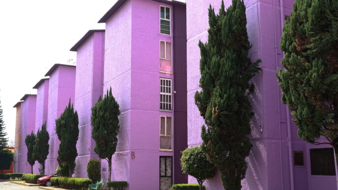 venue/architecture

Conjunto habitacional en México, pintado de color lila. Arquitectura residencial en la ciudad. Fovissste impulsa programas de vivienda.