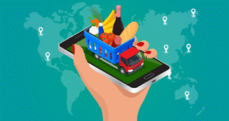 Sponsors/branding.

Ilustración digital del concepto dark store de Merqueo en México, mostrando un teléfono con un carrito de compras y un camión de reparto.