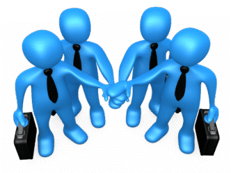 Ilustración 3D de equipo uniendo manos en Inmobiliare Summits, evento real estate en México. Trabajo en equipo y colaboración.