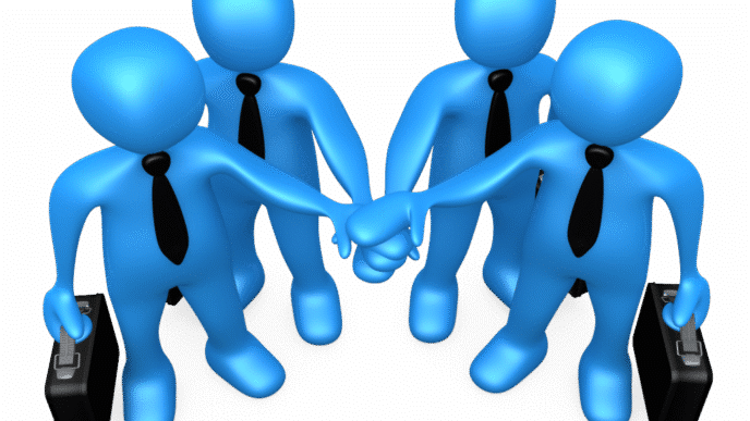 Ilustración 3D de equipo uniendo manos en Inmobiliare Summits, evento real estate en México. Trabajo en equipo y colaboración.