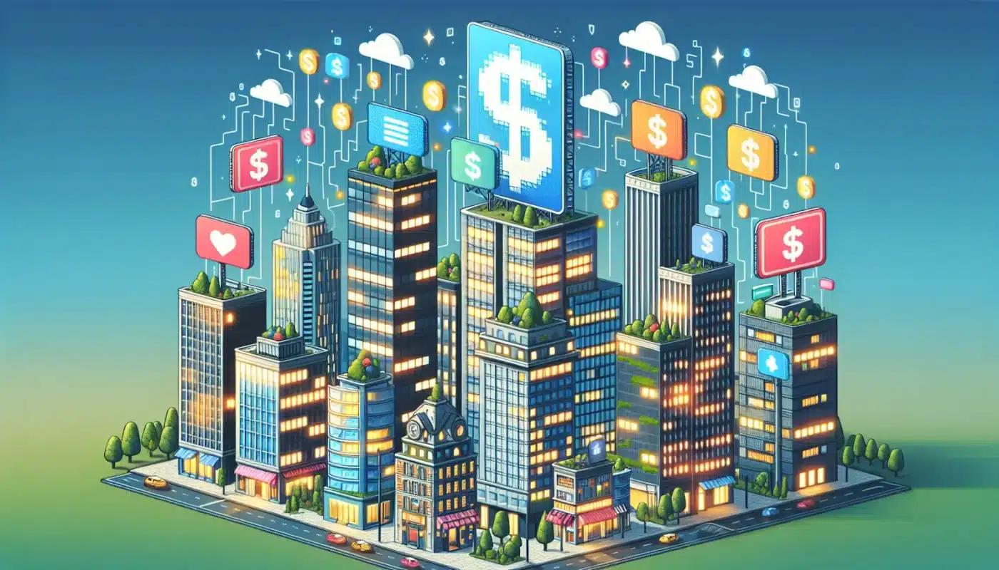 Venue/Architecture.

Ilustración de edificios con símbolos de dólar, representando arquitectura web sostenible. Inmobiliare Summits, real estate, LATAM.