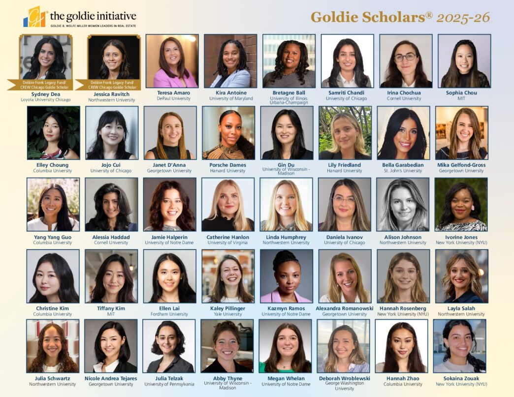 Roster de Mujeres Líderes en Real Estate, Goldie Scholars 2025-2026. Innovación y propósito en el liderazgo femenino de bienes raíces. Universidades.
