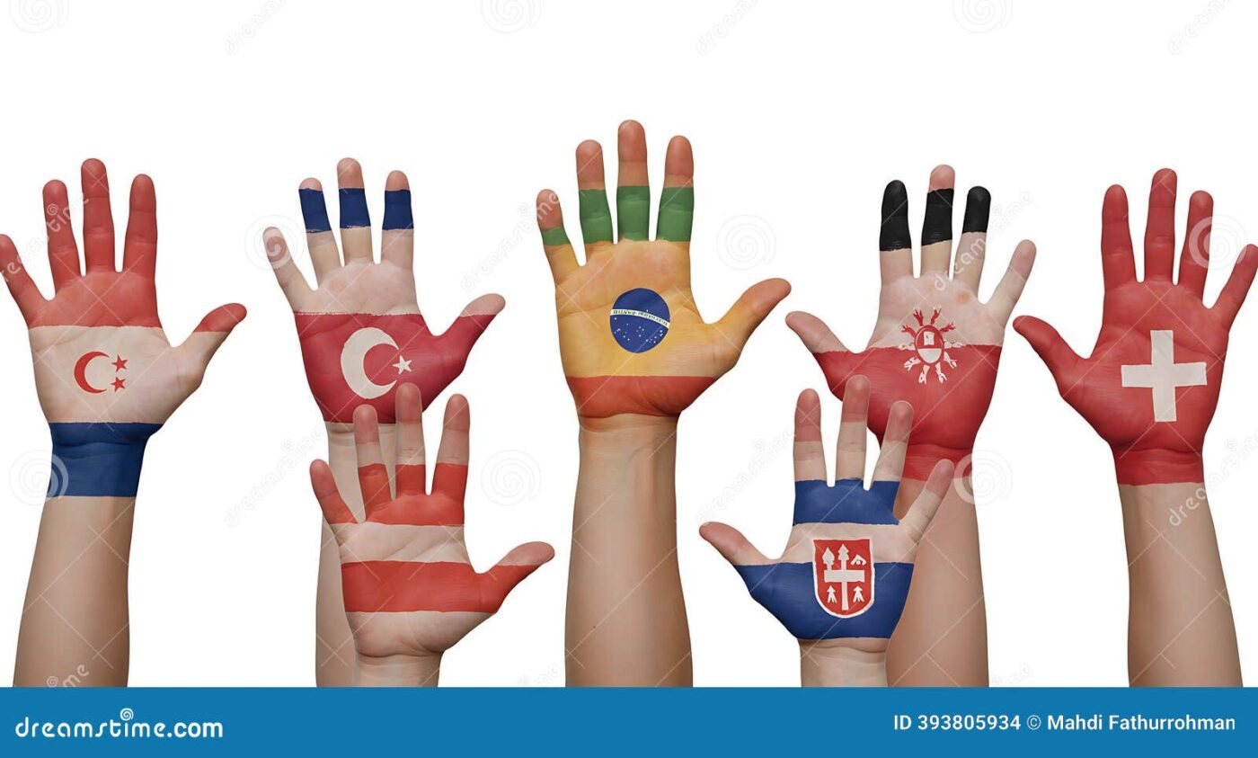 Sponsors/branding.

Manos pintadas con banderas de varios países, simbolizando la colaboración internacional en Inmobiliare Summits, evento de real estate en México.