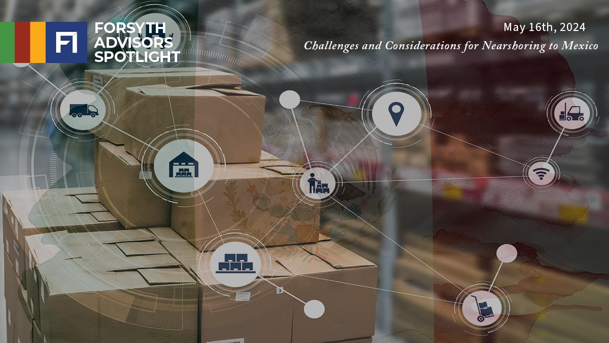 Imagen conceptual de nearshoring en México, parte de Inmobiliare Summits. Forsyth Advisors Spotlight, patrocinador de la conferencia.