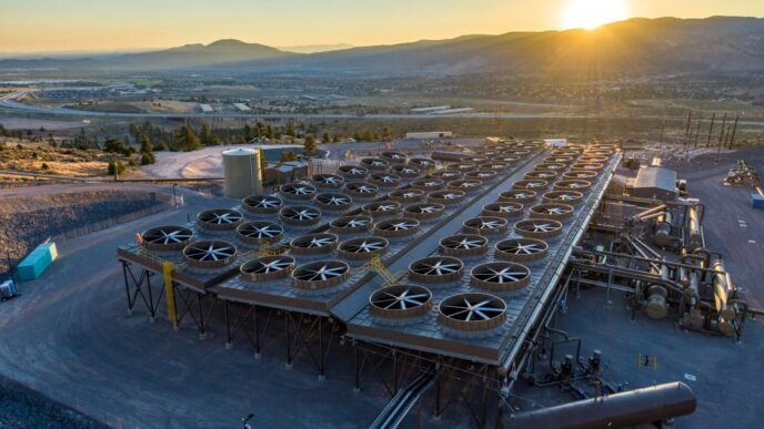 Instalación de energía renovable en Nevada con múltiples turbinas. Impulso a combustibles renovables para un futuro sostenible y mejor en Nevada.