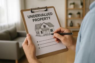 Real estate.

Persona anota en portapapeles Propiedad infravalorada con dibujo de casa. Oportunidades de inversión en bienes raíces.