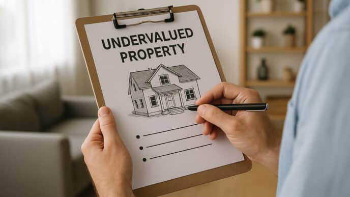 Real estate.

Persona anota en portapapeles Propiedad infravalorada con dibujo de casa. Oportunidades de inversión en bienes raíces.