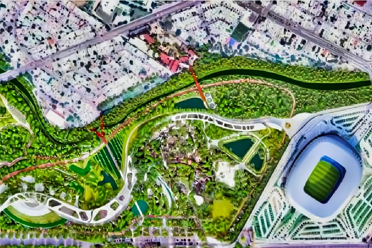 Venue/architecture.

Vista aérea del diseño del Parque del Agua, futuro santuario urbano en Nuevo León. Un proyecto de Inmobiliare Summits para la ciudad en México.