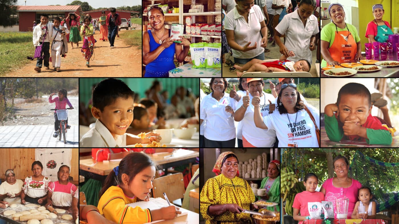 Collage de fotos mostrando a niños y adultos en actividades diarias. Iniciativa social en México.