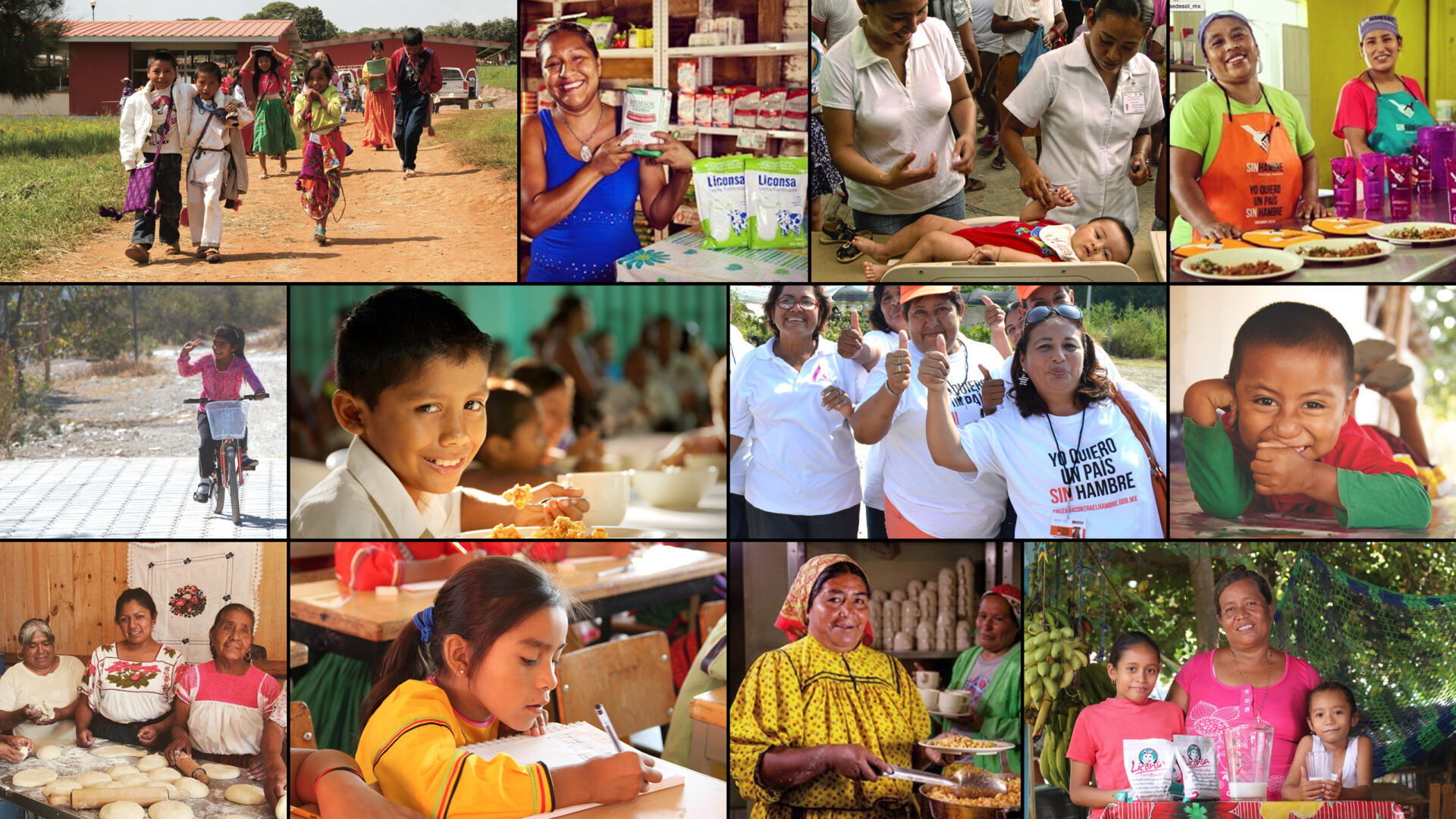 Collage de fotos mostrando a niños y adultos en actividades diarias. Iniciativa social en México.