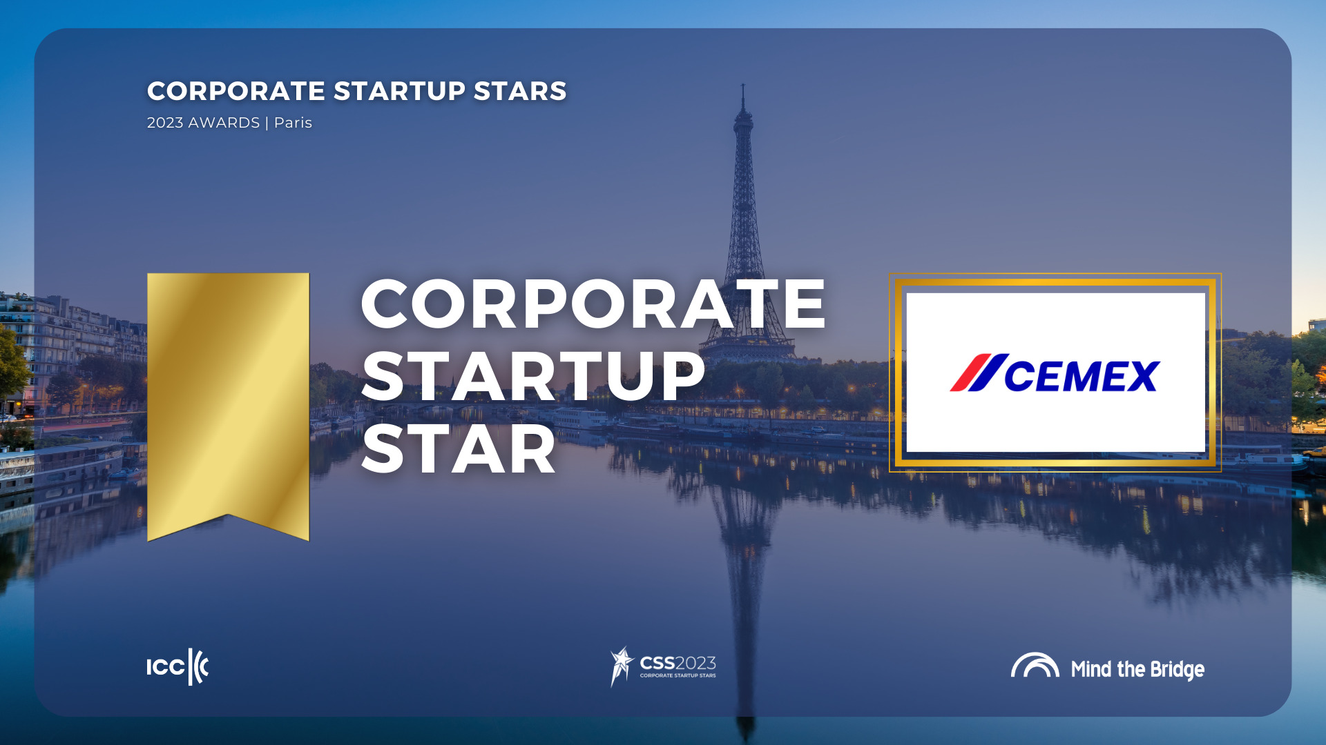 Sponsors/branding.

Logo de Cemex en evento Corporate Startup Stars 2023 en París. Premio Obras Cemex reconoce lo mejor de la arquitectura mundial. #Cemex #Inmobiliare