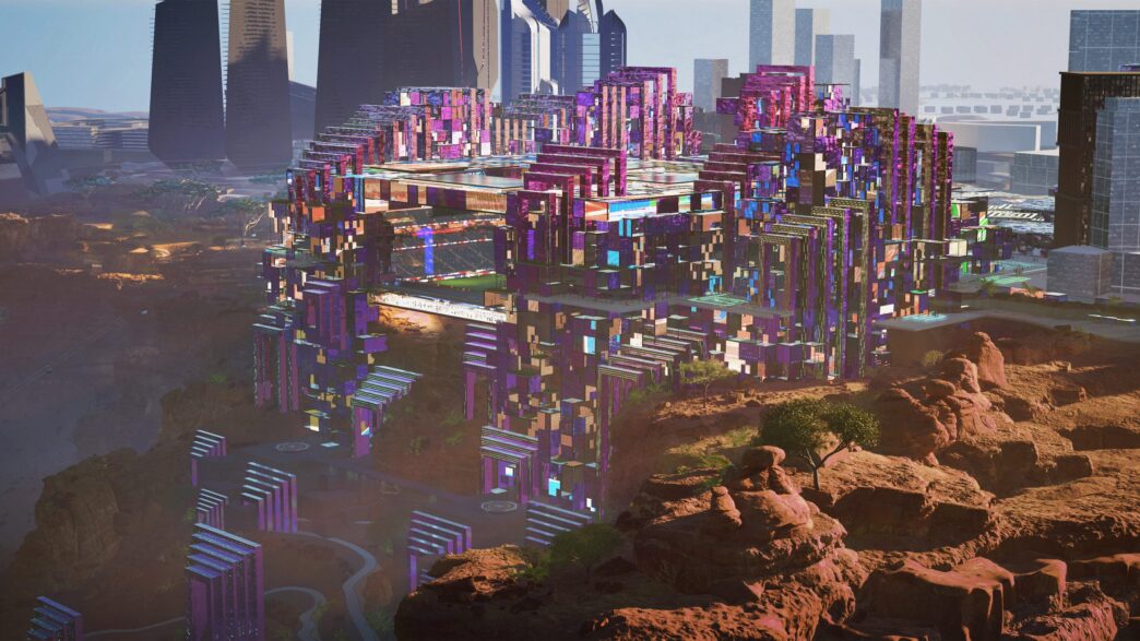 Venue/architecture.

Visualización del estadio Mohammed bin Salman en Arabia Saudita, presentado en Inmobiliare Summits. Diseño futurista para el mundial 2034.