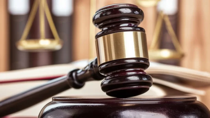 Símbolo legal: mazo de juez y balanza. Implica NOM 247 y competencia desleal en el sector inmobiliario LATAM. PROFECO y bienes raíces.