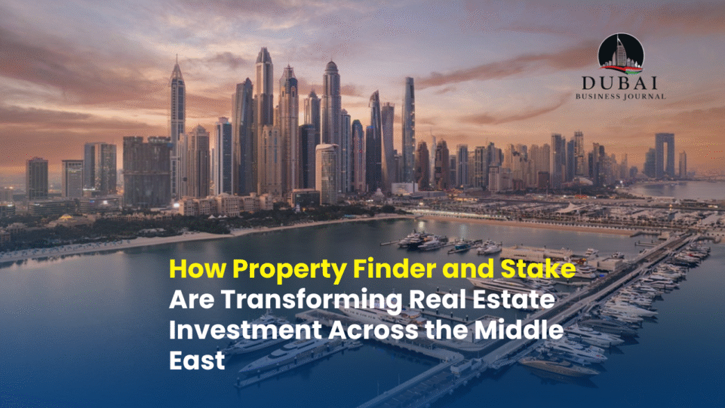 Property Finder y Stake impulsan PropTech en MENA. Vista aérea de Dubai, mostrando el horizonte y yates, destacando el crecimiento inmobiliario.