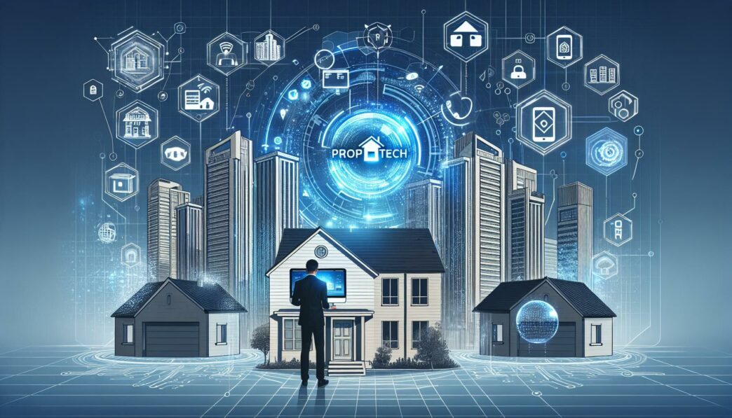 Imagen de PropTech en Tailandia mostrando la modernización inmobiliaria con tecnología avanzada, casas inteligentes y edificios conectados. Innovación digital.