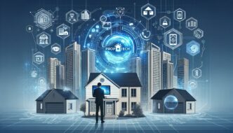 Imagen de PropTech en Tailandia mostrando la modernización inmobiliaria con tecnología avanzada, casas inteligentes y edificios conectados. Innovación digital.