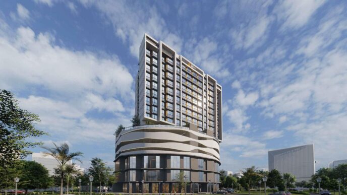 venue/architecture
Diseño arquitectónico del venue para Inmobiliare Summits, conferencia de real estate en México. Edificio moderno con cielo azul.