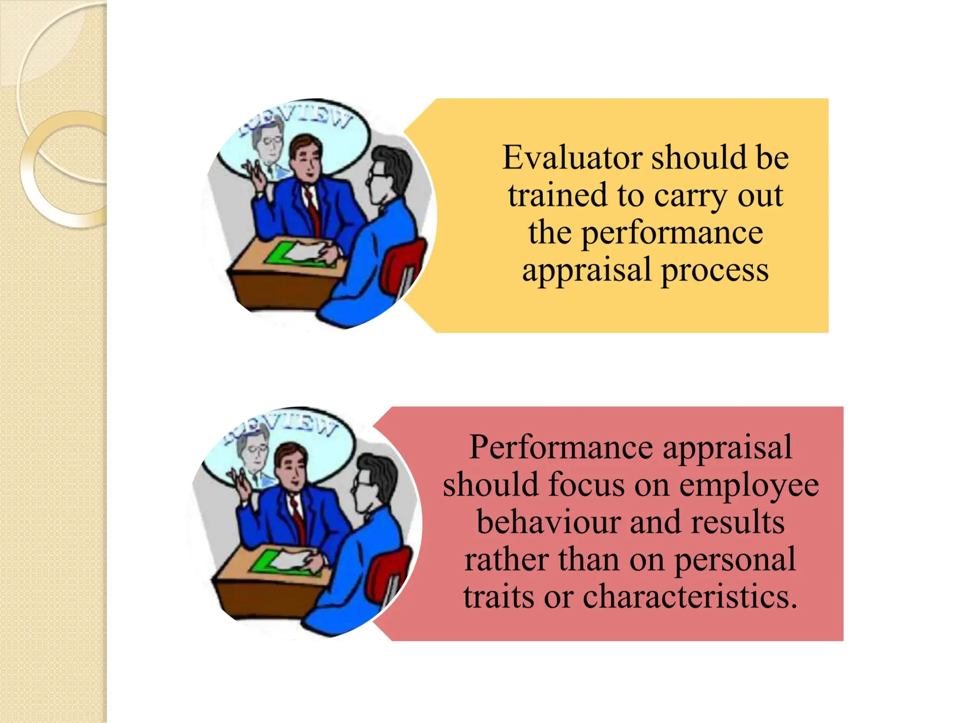 speakers/headshot is the most appropriate classification. Here is the alt text:

Ilustración sobre la evaluación del desempeño y la importancia de la capacitación. Conceptos clave para el éxito en el ámbito laboral.