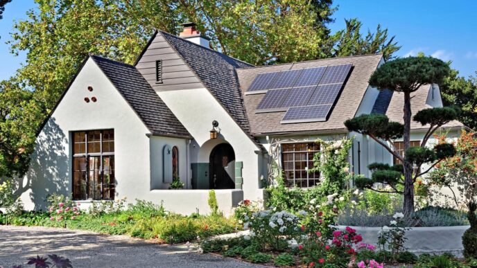 Vivienda en renta en México con paneles solares. Arquitectura pintoresca con jardín floreciente. El futuro de la vivienda en renta en México.