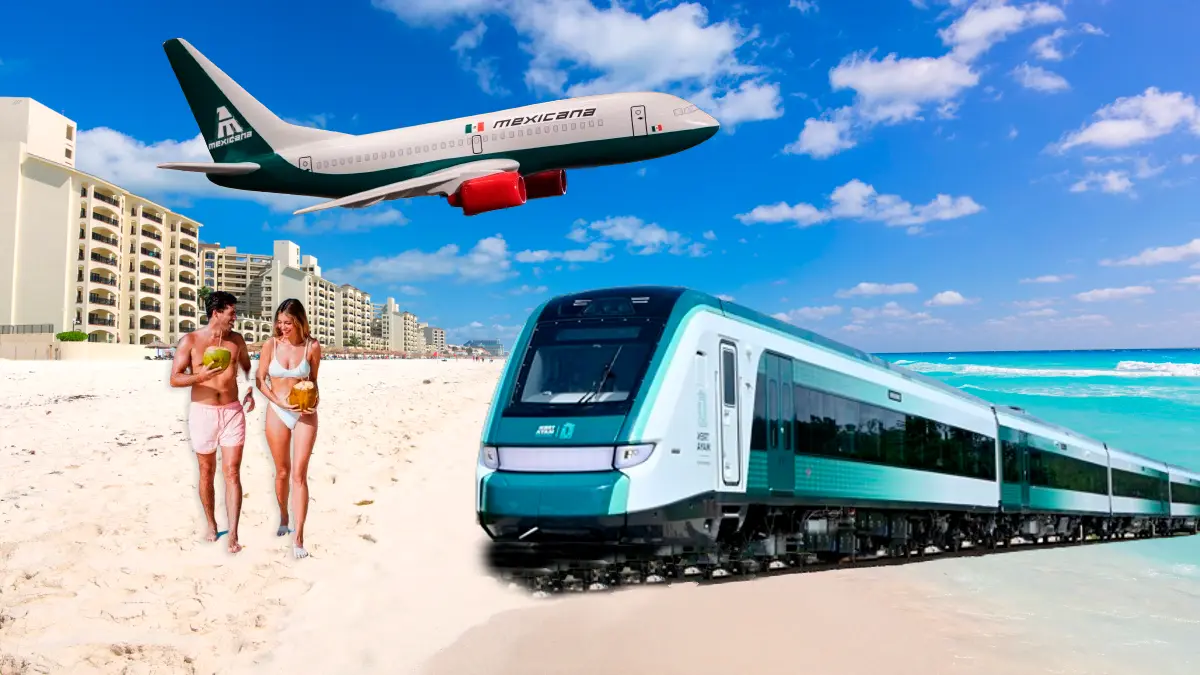 Ciudad turística de México con avión y tren. Destino ideal para eventos Inmobiliare Summits LATAM. Playas y modernidad en una sola imagen.