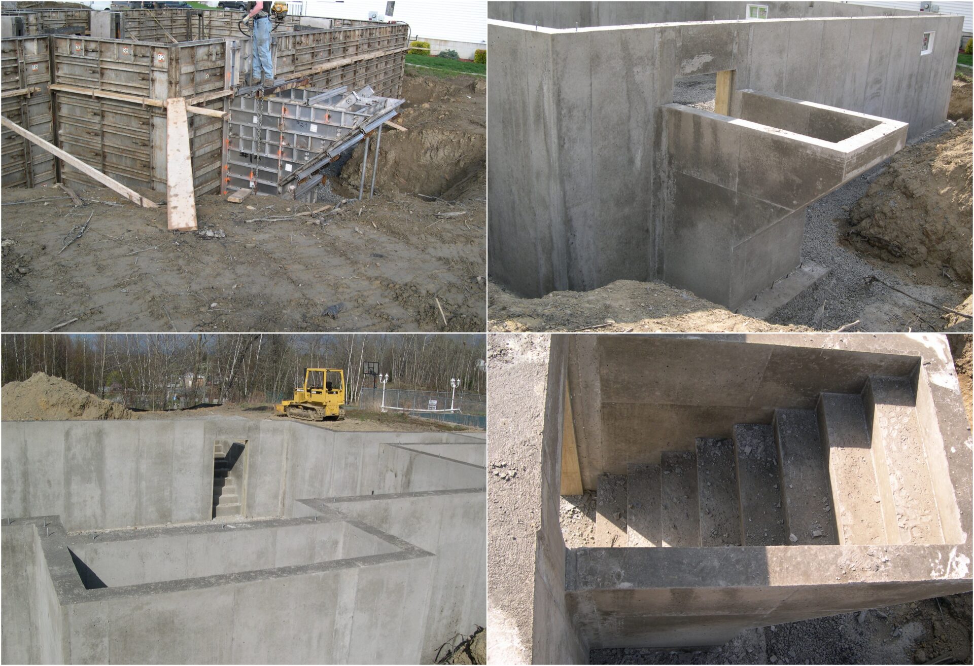 Construcción de cimientos de hormigón. Excavación para cimientos de edificio. Proceso de construcción de inmuebles. Real estate.