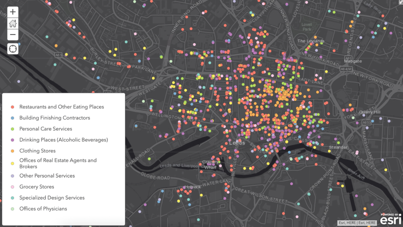 city/destination

Mapa de la ciudad de Leeds, Inglaterra, con puntos de colores que indican restaurantes, tiendas y servicios. Inmobiliare Summits explora el real estate en LATAM.