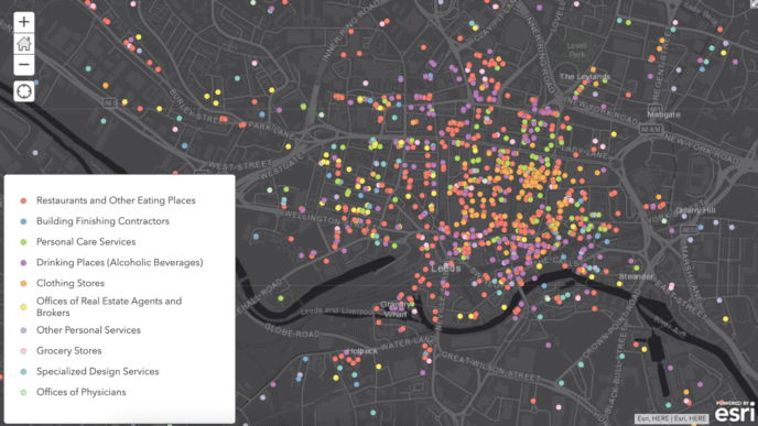 city/destination

Mapa de la ciudad de Leeds, Inglaterra, con puntos de colores que indican restaurantes, tiendas y servicios. Inmobiliare Summits explora el real estate en LATAM.