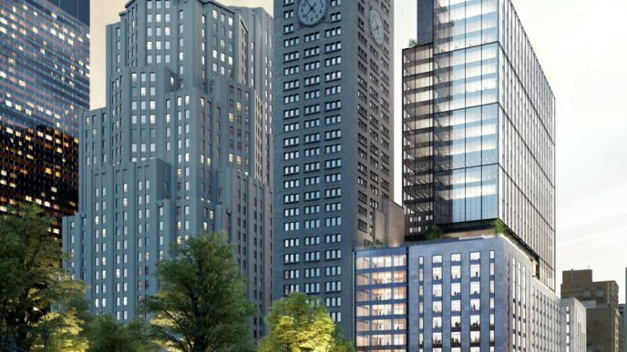 Teneo Holdings renueva contrato en 280 Park Avenue, NYC. Vista exterior del edificio con diseño moderno y clásico en la ciudad de Nueva York.