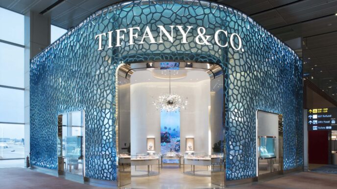 Venue/architecture.
Fachada de Tiffany & Co. en Singapur, con diseño inspirado en corales. Diseño arquitectónico único para la tienda de real estate.