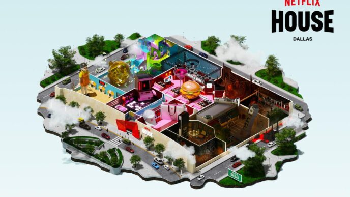 Venue/architecture.

Diseño 3D de Netflix House Dallas, un proyecto de real estate con experiencias inmersivas. Tiendas temáticas de Netflix en LATAM.