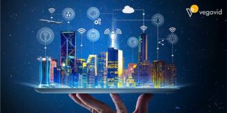 Sponsors/branding.

Ciudad futurista con edificios iluminados y el logo de Vegavid. Solución tecnológica para el sector inmobiliario. Inmobiliare Summits, LATAM.