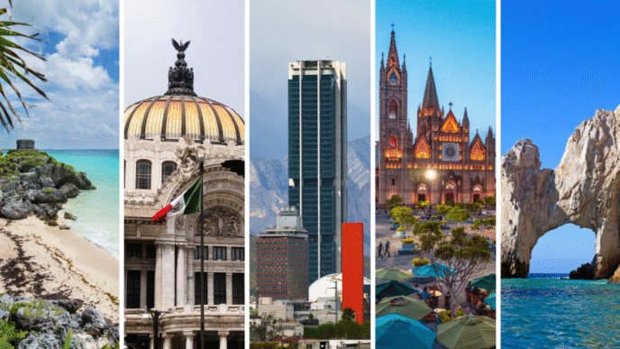 Mosaico de destinos en México, posibles sedes de Inmobiliare Summits. Promoción de la conferencia de real estate en LATAM.