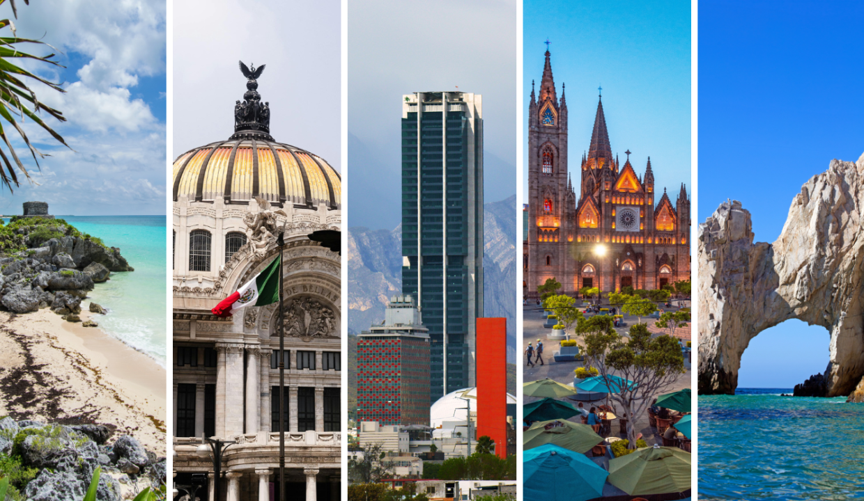 Mosaico de destinos en México, posibles sedes de Inmobiliare Summits. Promoción de la conferencia de real estate en LATAM.