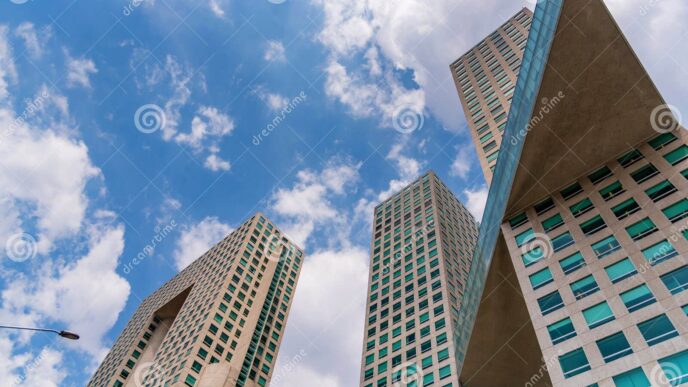 venue/architecture
Edificios modernos en ángulo contra cielo azul, posible sede de Inmobiliare Summits. Arquitectura urbana en México, LATAM.