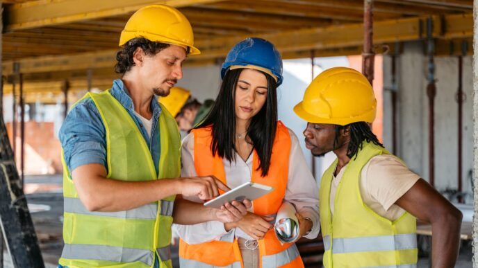 venue/architecture
Trabajadores de la construcción revisan planos en tableta. Equipo de obra en México inspecciona proyecto. Inmobiliare Summits impulsa el sector real estate.