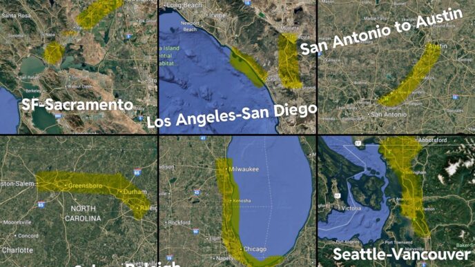City/Destination
Corredores industriales clave en EE. UU. para Inmobiliare Summits. Mapa de ciudades como San Francisco, Los Ángeles, Chicago y Seattle. Real estate LATAM.