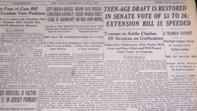 Periódico The New York Times, 1946. Titulares sobre la Conferencia de Truman, vivienda y economía. Inmobiliare Summits analiza el impacto en real estate LATAM.
