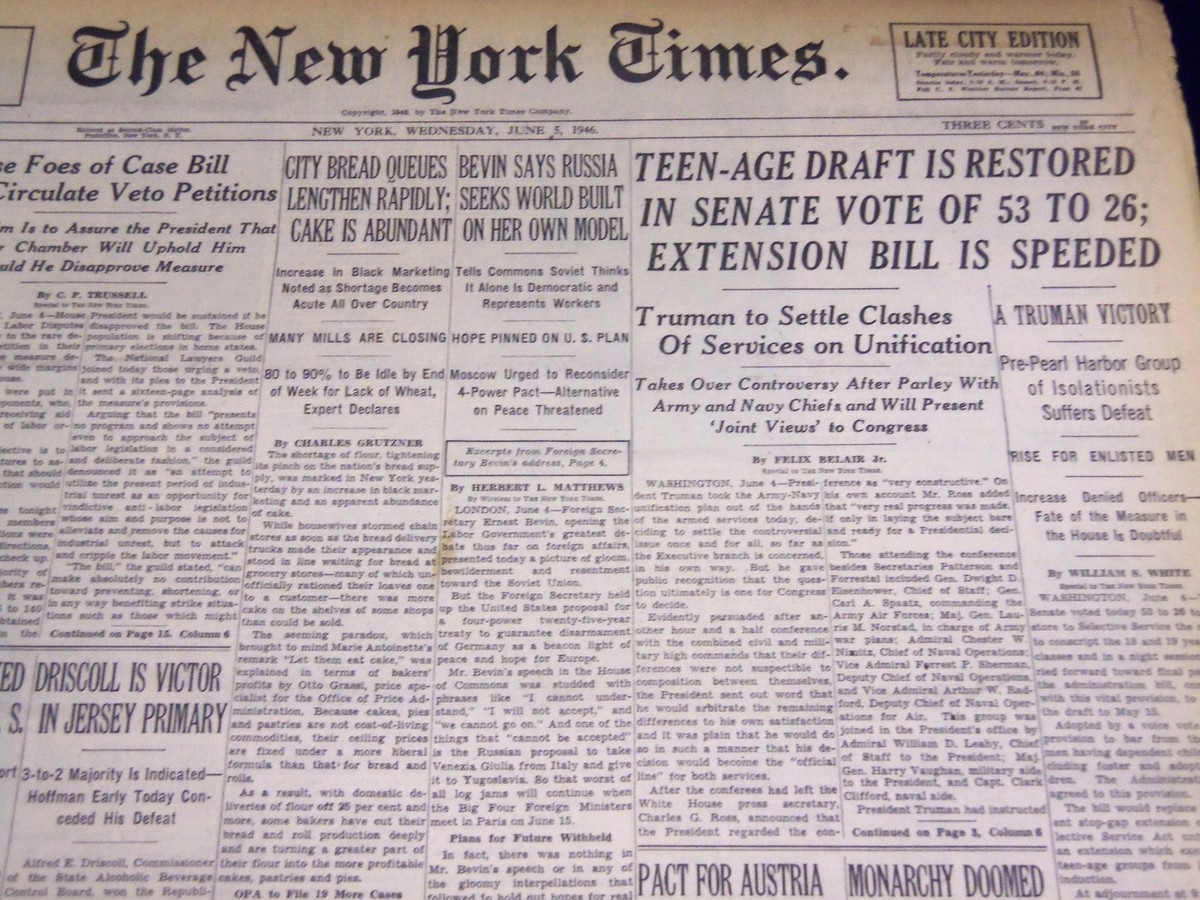 Periódico The New York Times, 1946. Titulares sobre la Conferencia de Truman, vivienda y economía. Inmobiliare Summits analiza el impacto en real estate LATAM.