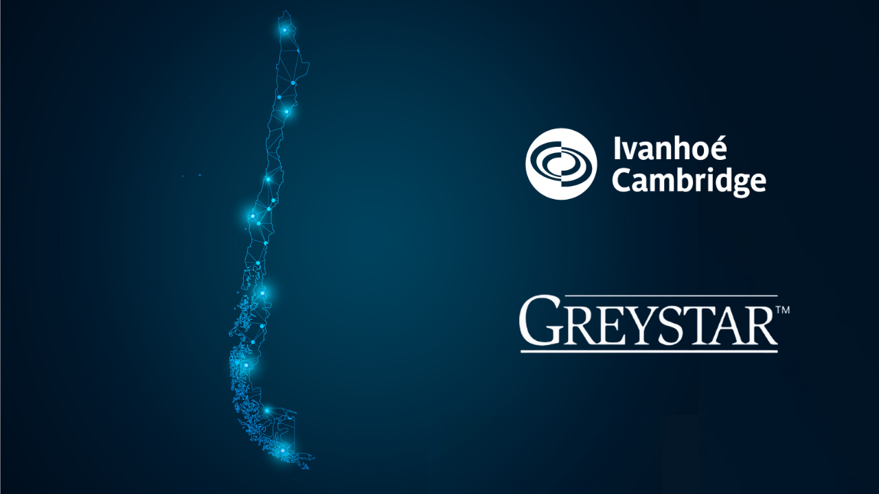 Logos de Ivanhoé Cambridge y Greystar, patrocinadores de Inmobiliare Summits. Diseño digital de Chile. Conferencia de real estate LATAM.