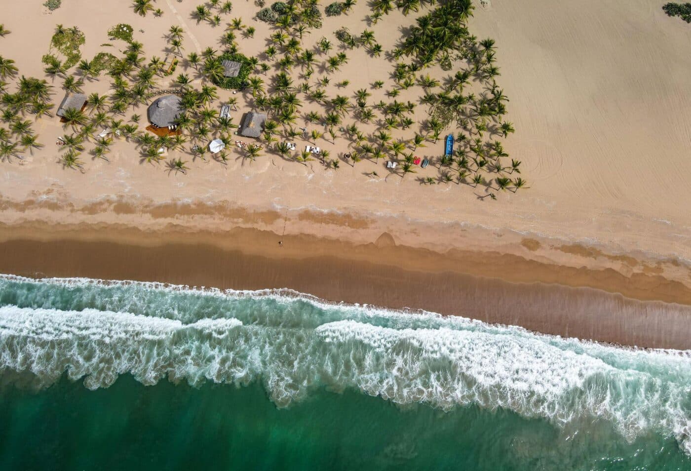 Vista aérea de playa en Tampico, ideal para vivienda turística. Palmeras, olas y arena dorada. Un sector que necesita atención según AMPI.