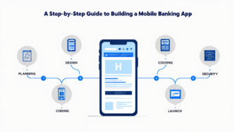 Infografía de banca móvil corporativa 2026: visualiza el proceso de desarrollo de apps con APIs, IA y pagos en tiempo real para inmobiliarias.